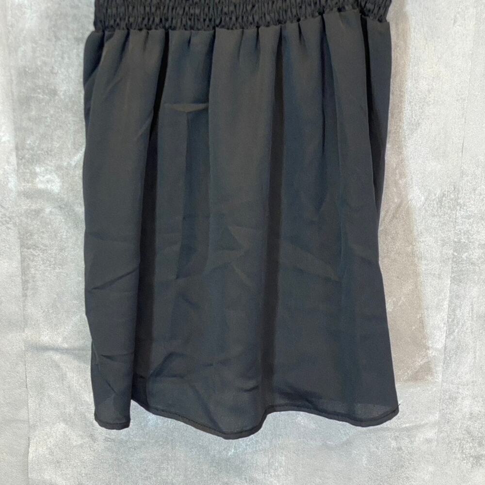 LUNA CHIX Women's Solid Black Flutter Sleeve Double V-Neck Smocked Waist Mini - Picture 7 of 9